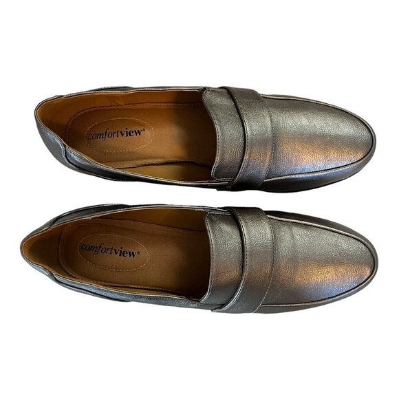 Comfortview Womens Metallic Gray Slip-On Shoes 10W Faux Leather Padded Insoles - Picture 10 of 11